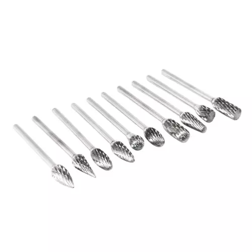 GENERIC Carbide Burr Set 3 & 6 mm Cutting 3 mm (1/8 inch) Shank Diameter Tungsten Carbide Steel (10 Pcs Set)