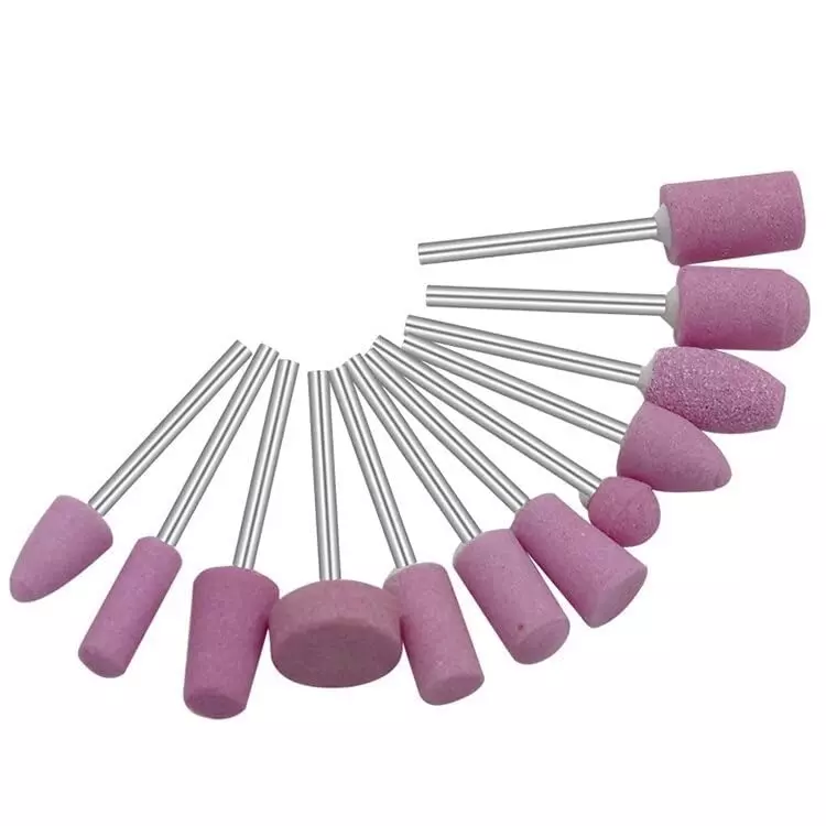 GENERIC Mounted Stone Grinding Head Nail Drill Bit Set 3 mm (1/8 Inch) Shank Diameter Chrome Corundum Pink (12 Pcs Set)