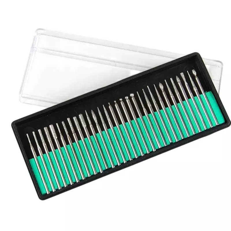 GENERIC 30 Pcs Diamond Coated Bur Bit Set 2.3 mm Shank Rotary Grinding Engraving Tool