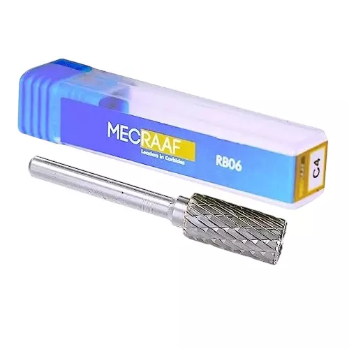 MECRAAF Double Cut Rotary Burr Cutter Cylindrical Type Super Grade Carbide 6 mm Shank Dia., BC-CE4D