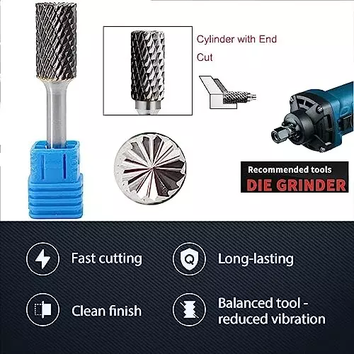 MECRAAF Double Cut Rotary Burr Cutter Cylindrical Type Super Grade Carbide 6 mm Shank Dia., BC-CE4D