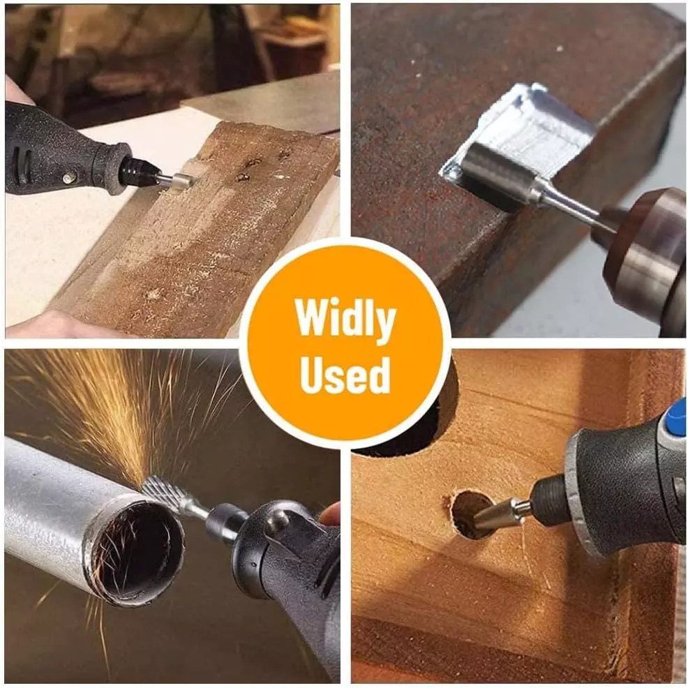 MECRAAF Double Cut Rotary Burrs Set Tungsten Carbide Steel 3.175 mm (1/8 Inch) Shank Dia., 3X6 BC (Set of 10 Pcs)