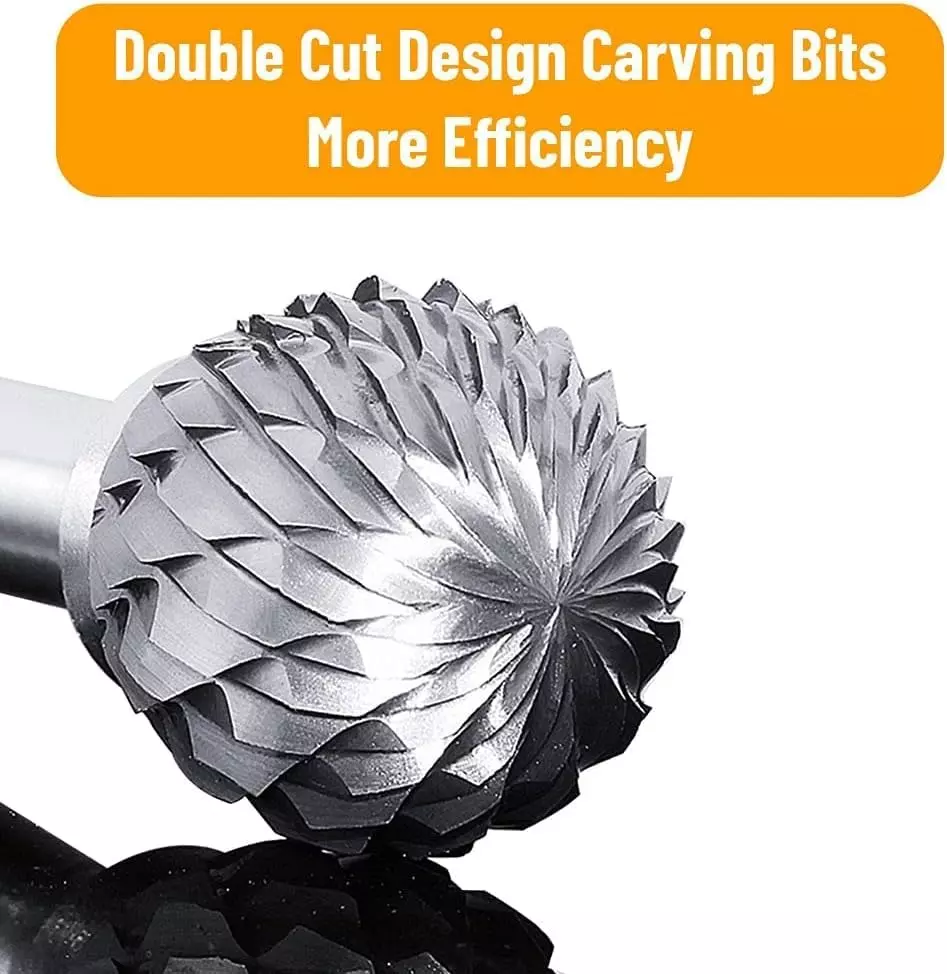 MECRAAF Double Cut Rotary Burrs Set Tungsten Carbide Steel 3.175 mm (1/8 Inch) Shank Dia., 3X6 BC (Set of 10 Pcs)