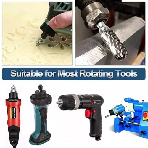 MECRAAF Double Cut Rotary Burrs Set Tungsten Carbide Steel 3.175 mm (1/8 Inch) Shank Dia., 3X6 BC (Set of 10 Pcs)