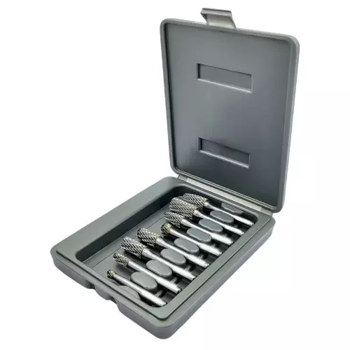Buyohlic International Rotary Tool Burr Set Wood and Stone Engraving Kit with Solid Tungsten Carbide Body 1/4 inch (6.3 mm) Shank and Plastic Case, 100-CS-155 (Set of 8)