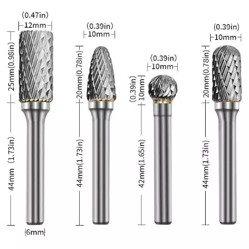 Buyohlic International Rotary Tool Burr Set Wood and Stone Engraving Kit with Solid Tungsten Carbide Body 1/4 inch (6.3 mm) Shank and Plastic Case, 100-CS-155 (Set of 8)