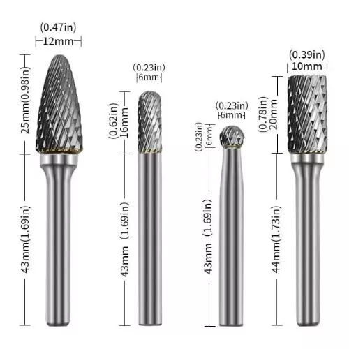 Buyohlic International Rotary Tool Burr Set Wood and Stone Engraving Kit with Solid Tungsten Carbide Body 1/4 inch (6.3 mm) Shank and Plastic Case, 100-CS-155 (Set of 8)