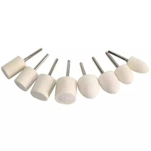 GENERIC Buffing Wheel Grinding Head Set 3 mm Shank Diameter Wool Felt, Galvanized Ferric Handle Off White (13 Pcs Set)
