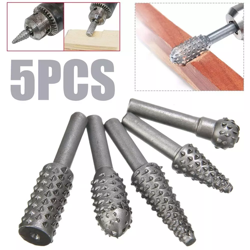 YADAV 5 Pcs Rotary Burr File Set 6 mm Shank Carbon Steel Wood Carving Rasp & Drill Bits Tool
