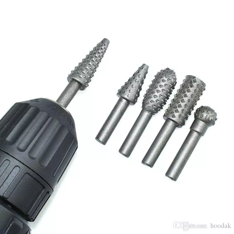 YADAV 5 Pcs Rotary Burr File Set 6 mm Shank Carbon Steel Wood Carving Rasp & Drill Bits Tool