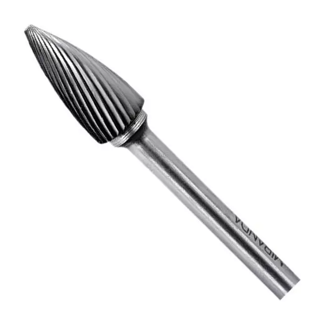 MIRANDA TOOLS Tungsten Carbide Rotary Burr Tree Pointed End Shape Double Cut, Head Diameter 3 mm and Overall Length 38 mm, MTM2