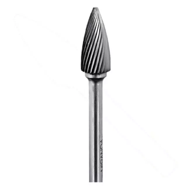 MIRANDA TOOLS Tungsten Carbide Rotary Burr Tree Pointed End Shape Double Cut, Head Diameter 3 mm and Overall Length 38 mm, MTM2