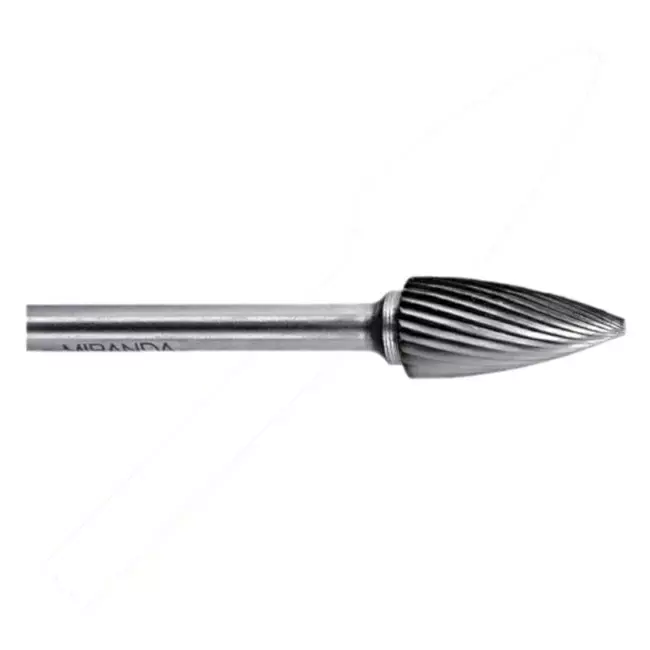 MIRANDA TOOLS Tungsten Carbide Rotary Burr Tree Pointed End Shape Double Cut, Head Diameter 3 mm and Overall Length 38 mm, MTM2