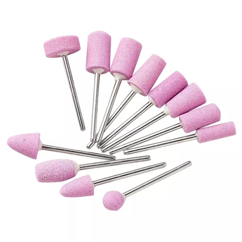GENERIC Abrasive Mounted Stone Grinding Wheel Head Set 3 mm Shank Diameter Chrome Corundum Pink (12 Pcs Set)