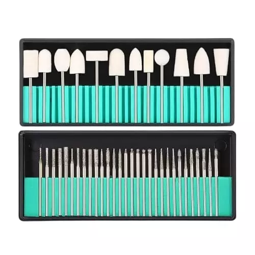 GENERIC Nail Drill Bits Kit 2.35 mm (3/32 inch) Shank Diameter Stainless Steel & Wool White & Silver (1 Kit)