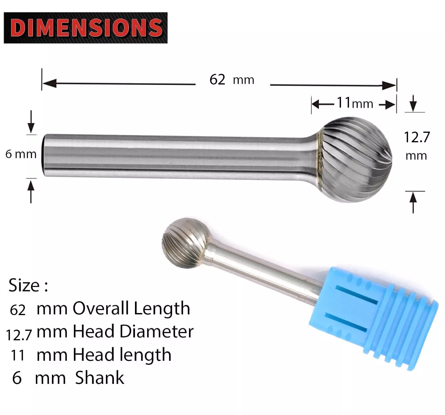 MECRAAF Ball Shape Single Cut Burr Cutter 12.7 mm Head Dia. And 11 mm Length, BC-S4S