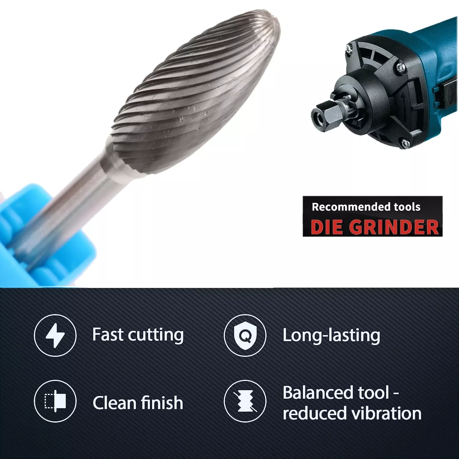 MECRAAF Flame Shape Single Cut Burr Cutter 8 mm Head Dia. And 19 mm Length, BC-F2S