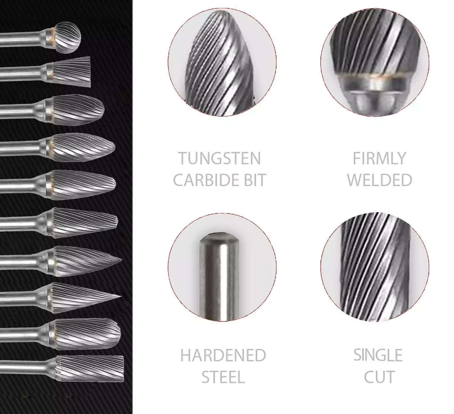 MECRAAF Flame Shape Single Cut Burr Cutter 8 mm Head Dia. And 19 mm Length, BC-F2S