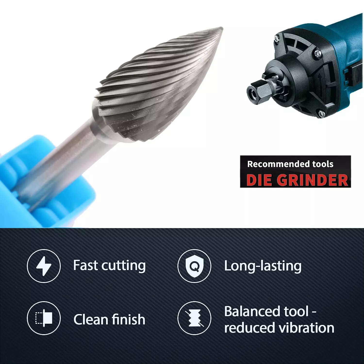 MECRAAF Tree Shape with Point End Single Cut Burr Cutter 9.5 mm Head Dia. And 19 mm Length, BC-T2S