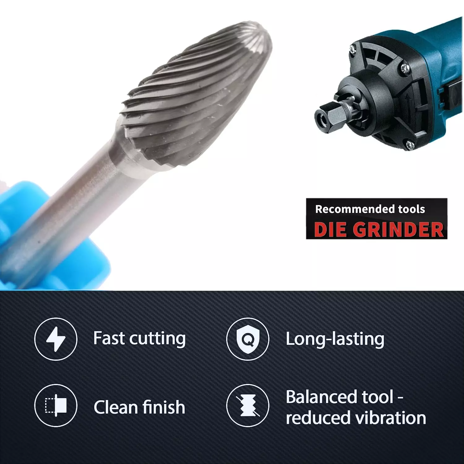 MECRAAF Tree Shape with Radius End Single Cut Burr Cutter 9.5 mm Head Dia. And 19 mm Length, BC-TB2