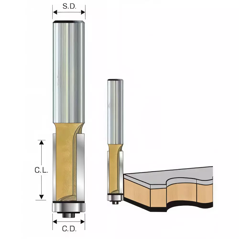 Timus TCT Brazed Flush Trim Bit Eco Range, 3/8 inch (9.52 mm) Cutting Diameter x 6 mm Shank Diameter x 20 mm Cutting Length, 199-B