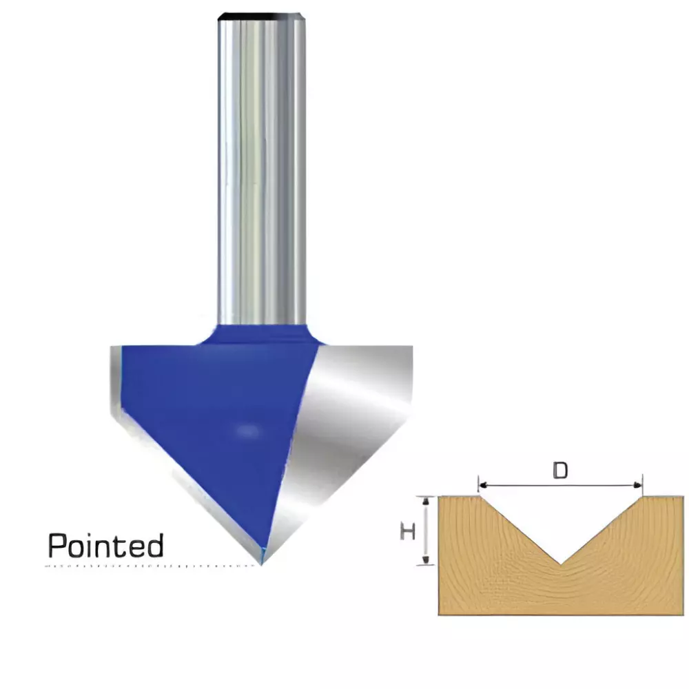 Timus TCT Brazed Pointed V Groove Bit TT.VG, 32 mm Cutting Diameter x 12 mm Shank Diameter x 9 mm Cutting Height, TT.VG.32.120.12