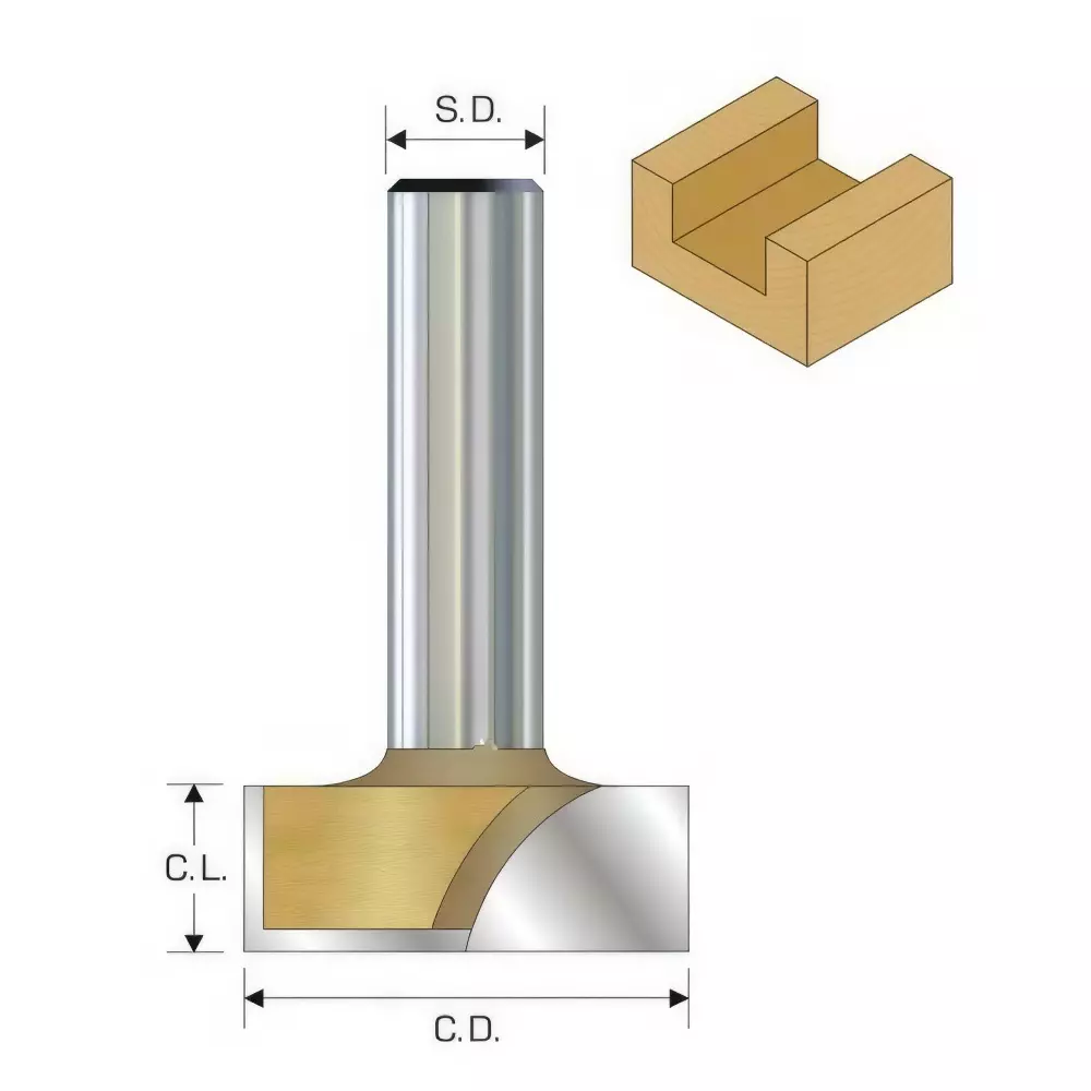 Timus TCT Brazed Straight Clean Bottom Bit TT.SB, 15 mm Cutting Diameter x 12 mm Shank Diameter x 15 mm Cutting Length, TT.SB.151215