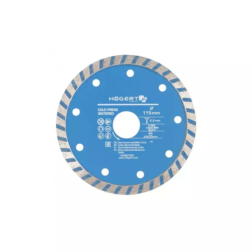Hogert Technik Diamond Blade Turbo 115 mm Diameter x 22.23 mm Bore Size x 2.2 mm Thickness, HT6D753