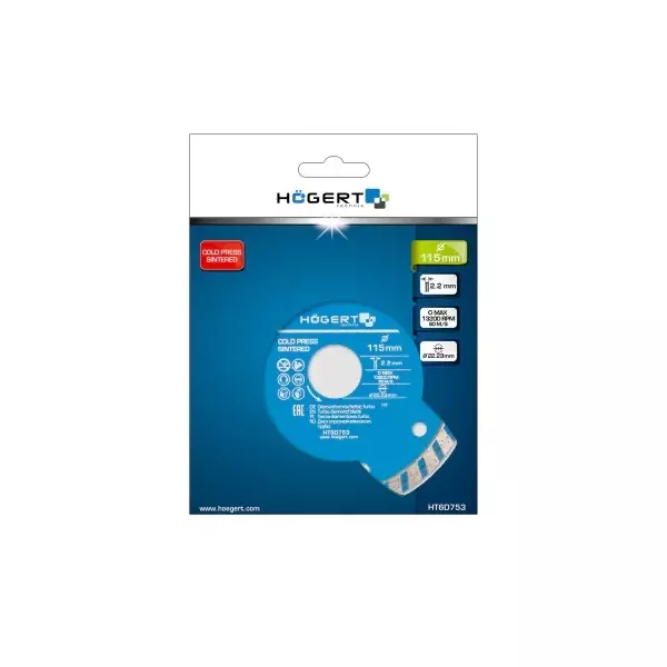 Hogert Technik Diamond Blade Turbo 115 mm Diameter x 22.23 mm Bore Size x 2.2 mm Thickness, HT6D753