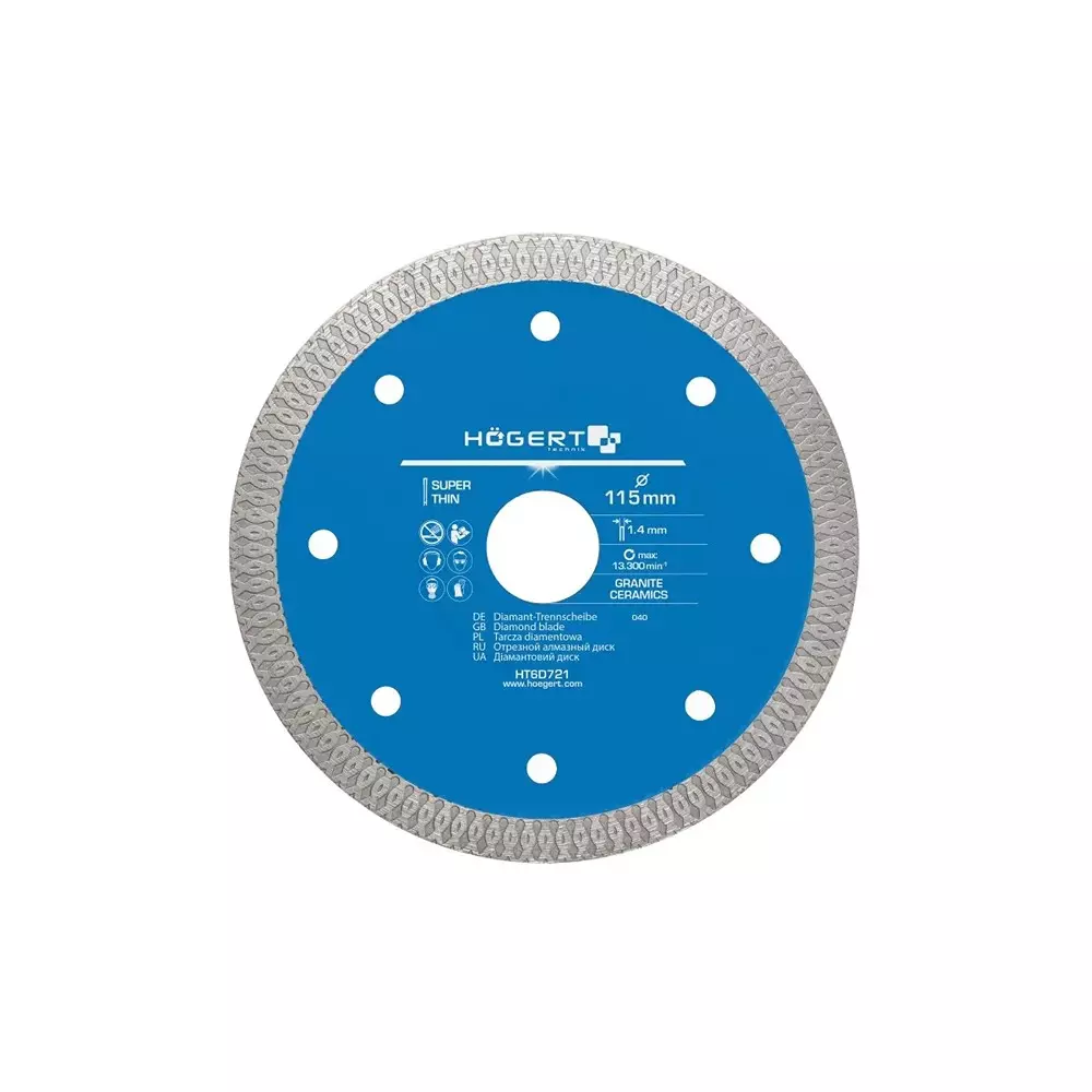 Hogert Technik Diamond Blade 115 mm Diameter x 22.2 mm Bore Size x 1.2 mm Thickness, HT6D721