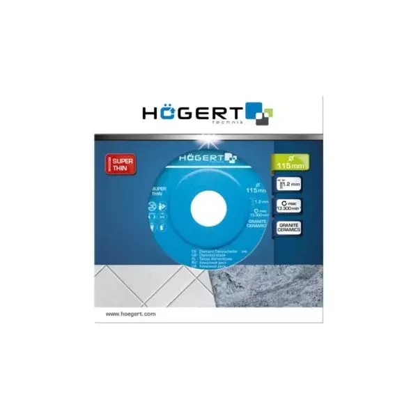 Hogert Technik Diamond Blade 115 mm Diameter x 22.2 mm Bore Size x 1.2 mm Thickness, HT6D721