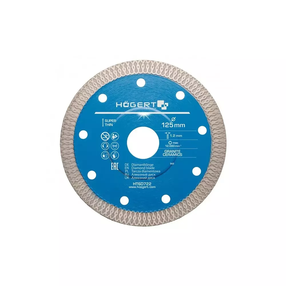 Hogert Technik Diamond Blade 125 mm Diameter x 22.2 mm Bore Size x 1.2 mm Thickness, HT6D722