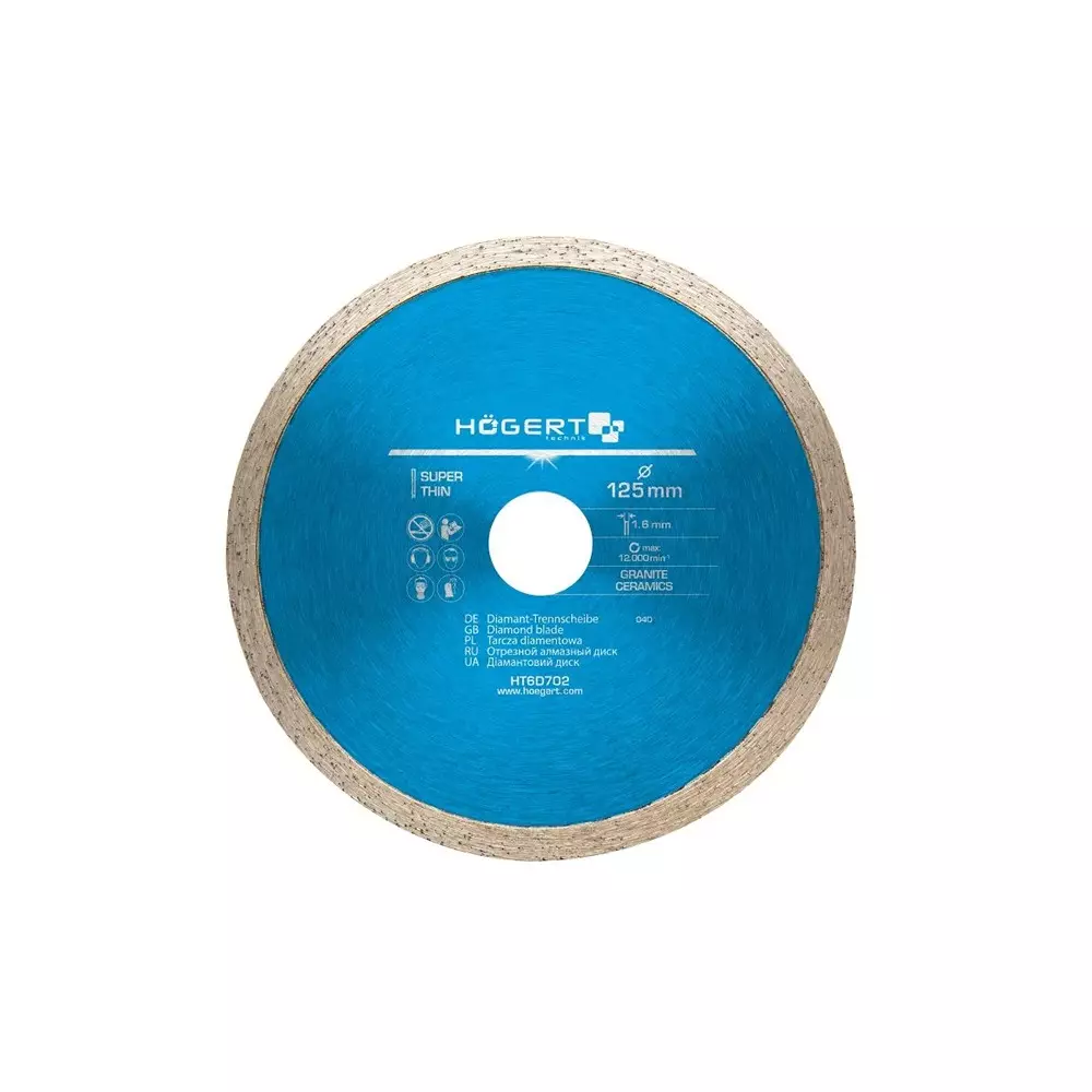 Hogert Technik Diamond Blade Continuous Rim 125 mm Diameter x 22.2 mm Bore Size x 1.6 mm Thickness, HT6D702