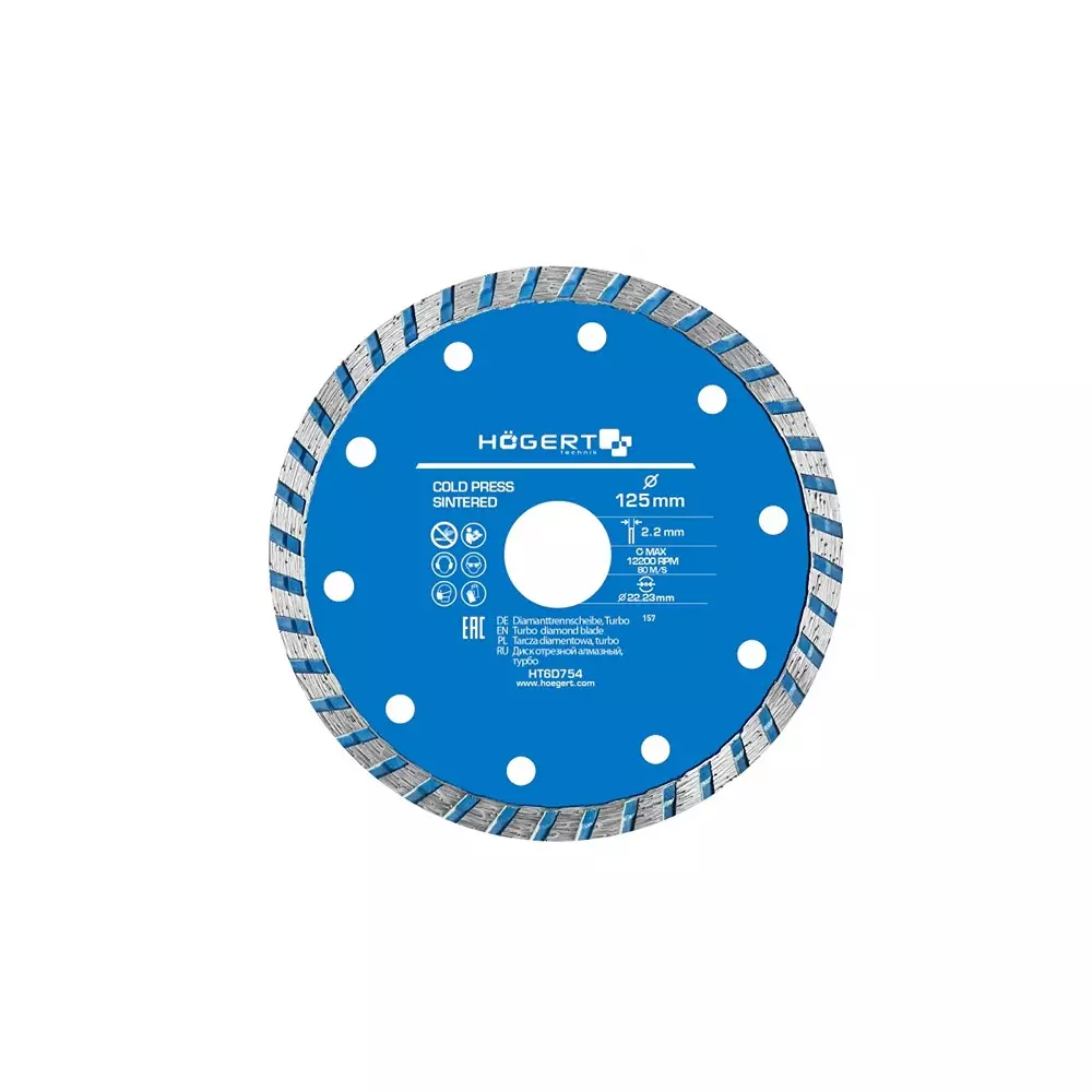 Hogert Technik Diamond Blade Turbo 125 mm Diameter x 22.23 mm Bore Size x 2.2 mm Thickness, HT6D754