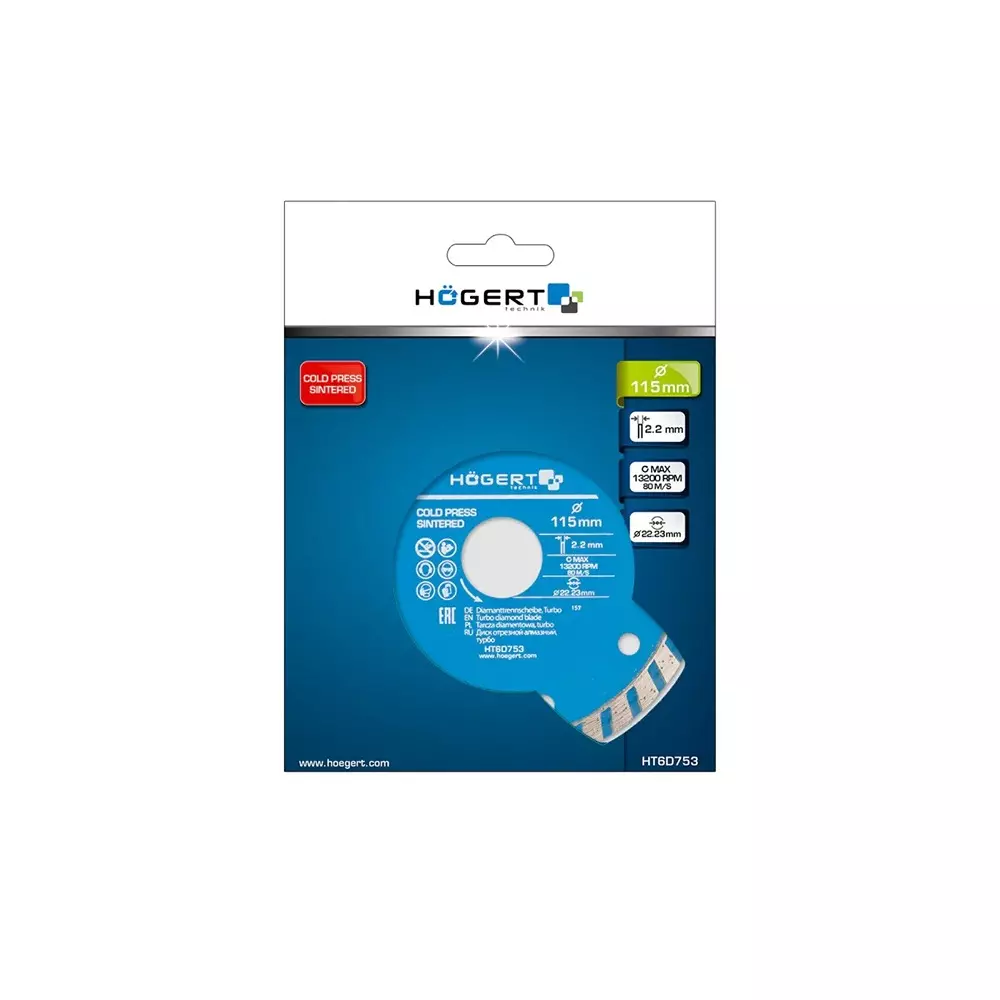 Hogert Technik Diamond Blade Turbo 125 mm Diameter x 22.23 mm Bore Size x 2.2 mm Thickness, HT6D754