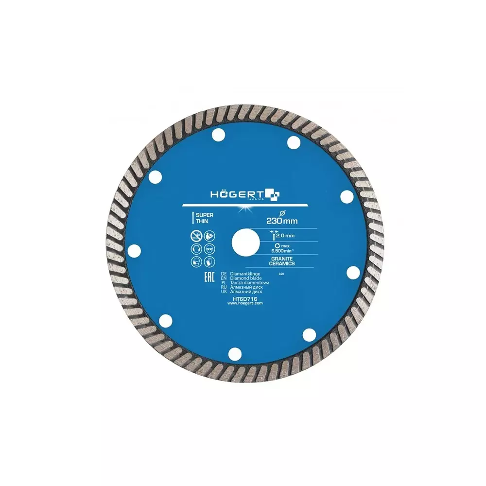 Hogert Technik Diamond Blade Super Thin 230 mm Diameter x 22.2 mm Bore Size x 2.0 mm Thickness, HT6D716