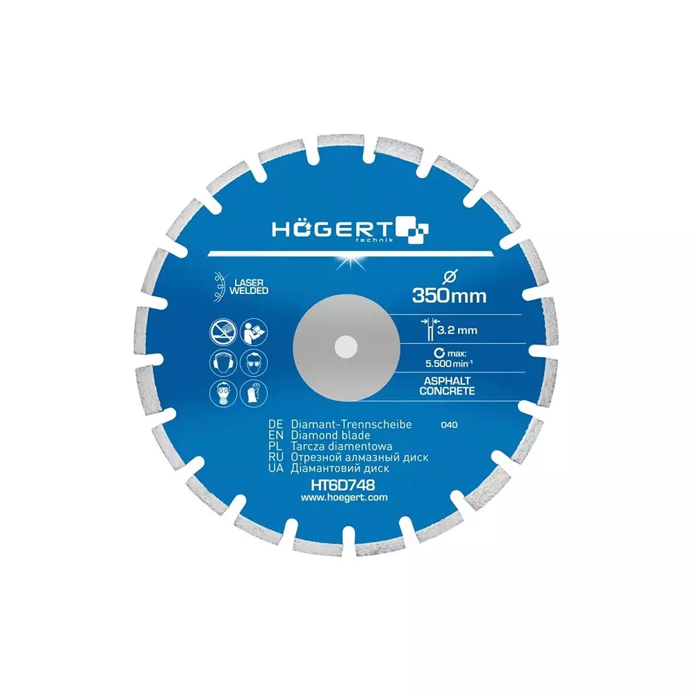 Hogert Technik Diamond Blade Segmented Rim Steel 350 mm Diameter x 25.4 mm Bore Size x 3.2 mm Thickness, HT6D748