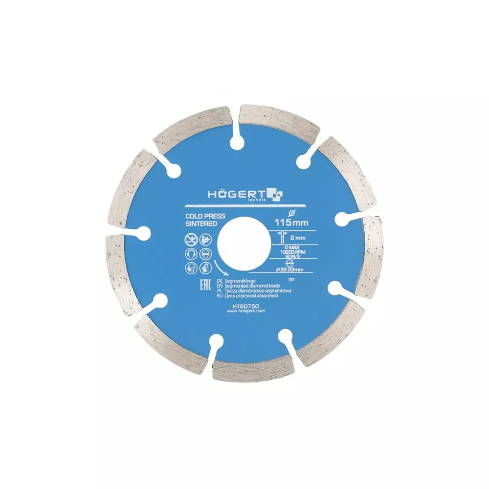 Hogert Technik Diamond Blade Segmented 115 mm Diameter x 22.23 mm Bore Size x 2 mm Thickness, HT6D750