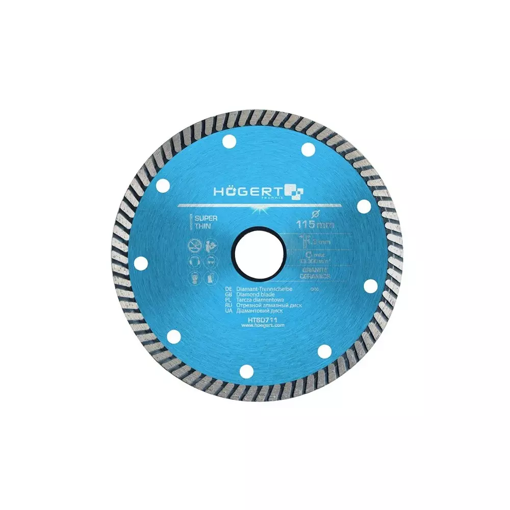 Hogert Technik Diamond Blade Super Thin 115 mm Diameter x 22.2 mm Bore Size x 1.3 mm Thickness, HT6D711