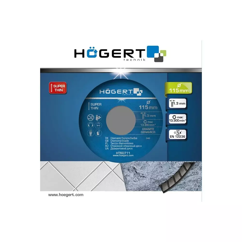 Hogert Technik Diamond Blade Super Thin 115 mm Diameter x 22.2 mm Bore Size x 1.3 mm Thickness, HT6D711