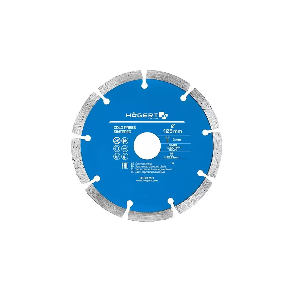 Hogert Technik Diamond Blade Segmented 125 mm Diameter x 22.23 mm Bore Size x 2 mm Thickness, HT6D751