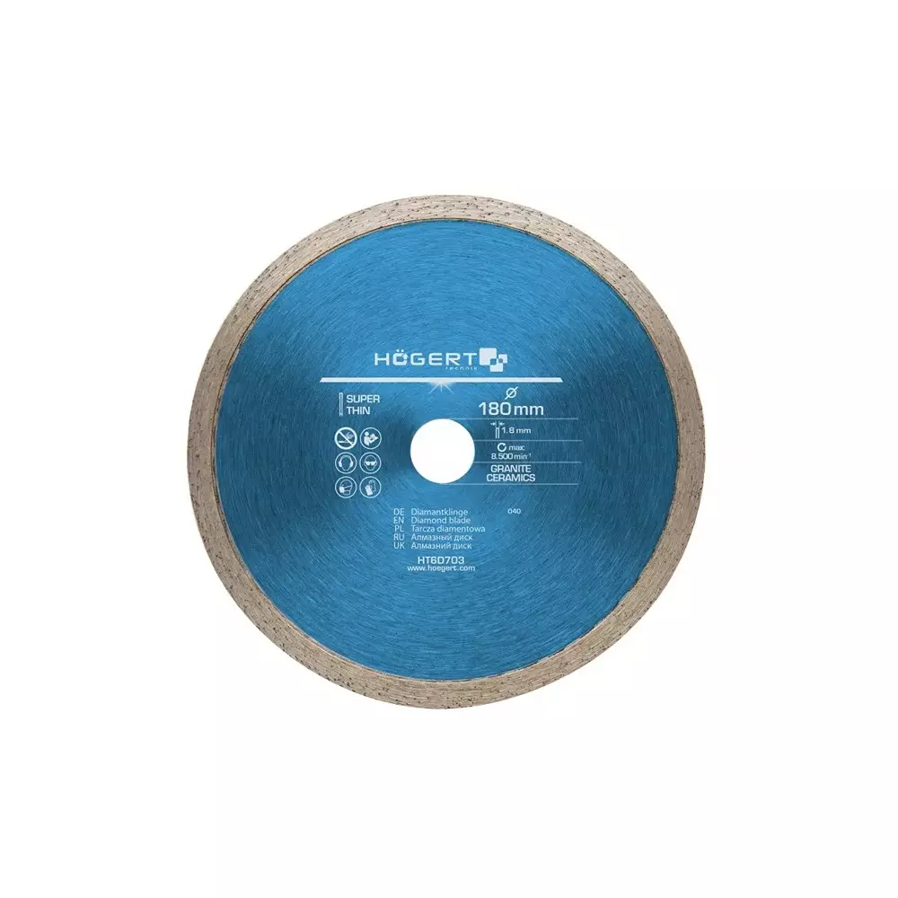Hogert Technik Diamond Blade Continuous Rim 180 mm Diameter x 25.4 mm Bore Size x 1.8 mm Thickness, HT6D703