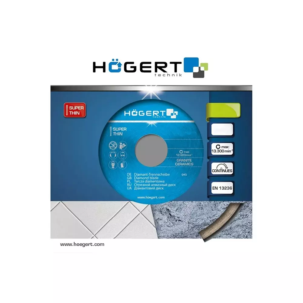 Hogert Technik Diamond Blade Continuous Rim 180 mm Diameter x 25.4 mm Bore Size x 1.8 mm Thickness, HT6D703