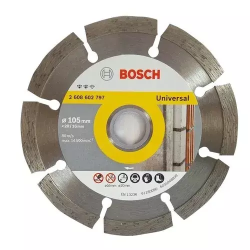 Bosch Diamond Cutting Blade 4 inch (105 mm) Diameter x 20 mm Bore Size x 16 mm Thickness for Marble, Granite Cutting, 2608602797