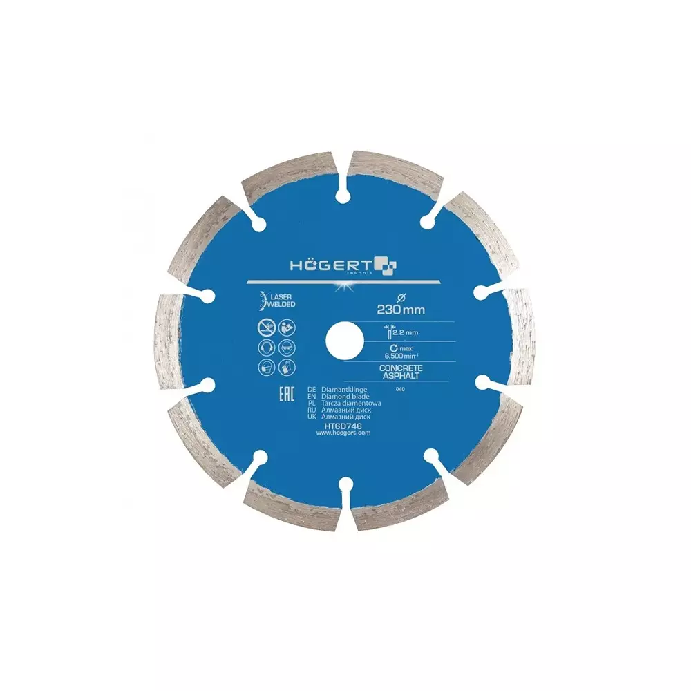 Hogert Technik Diamond Blade Segmented Rim 230 mm Diameter x 22.5 mm Bore Size x 2.2 mm Thickness, HT6D746