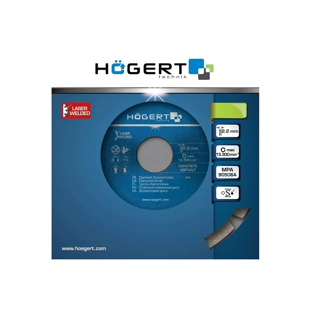 Hogert Technik Diamond Blade Segmented Rim 230 mm Diameter x 22.5 mm Bore Size x 2.2 mm Thickness, HT6D746