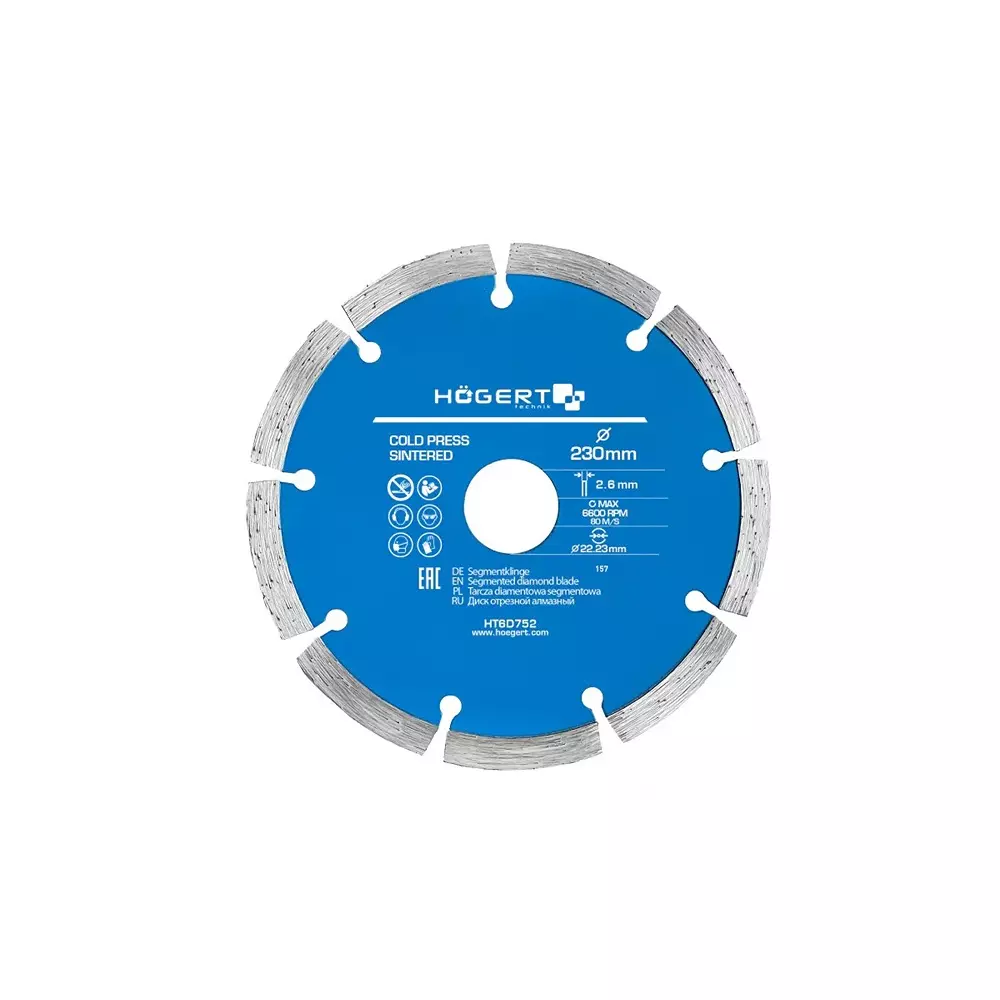 Hogert Technik Diamond Blade Segmented 230 mm Diameter x 22.23 mm Bore Size x 2.6 mm Thickness, HT6D752