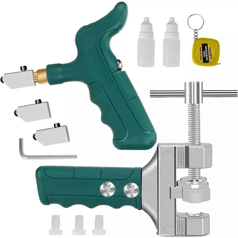 Catson Manual Glass Tile Cutter Kit Metal Silver & Green with 3 m Measuring Tape Silver & Green
