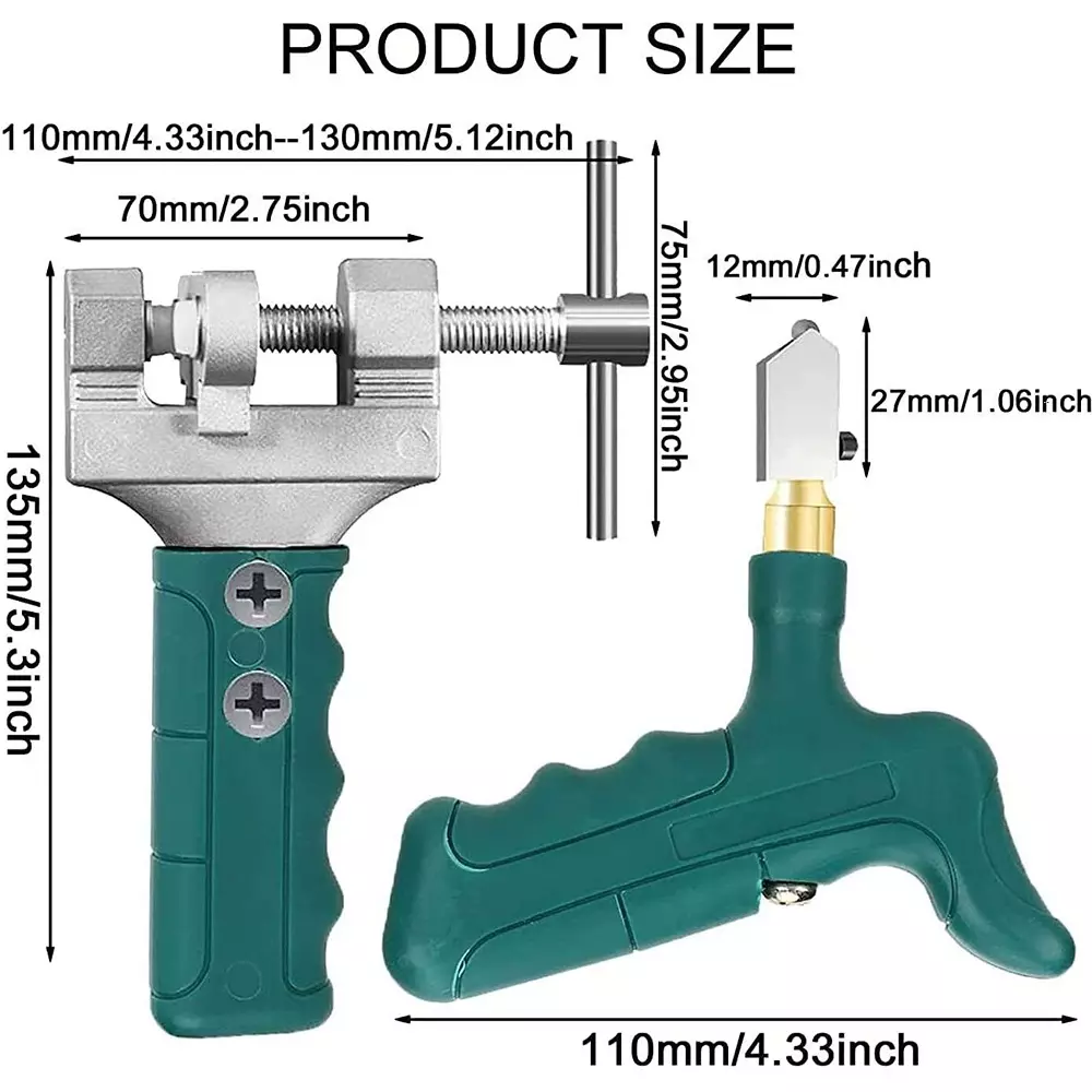 Catson Manual Glass Tile Cutter Kit Metal Silver & Green with 3 m Measuring Tape Silver & Green