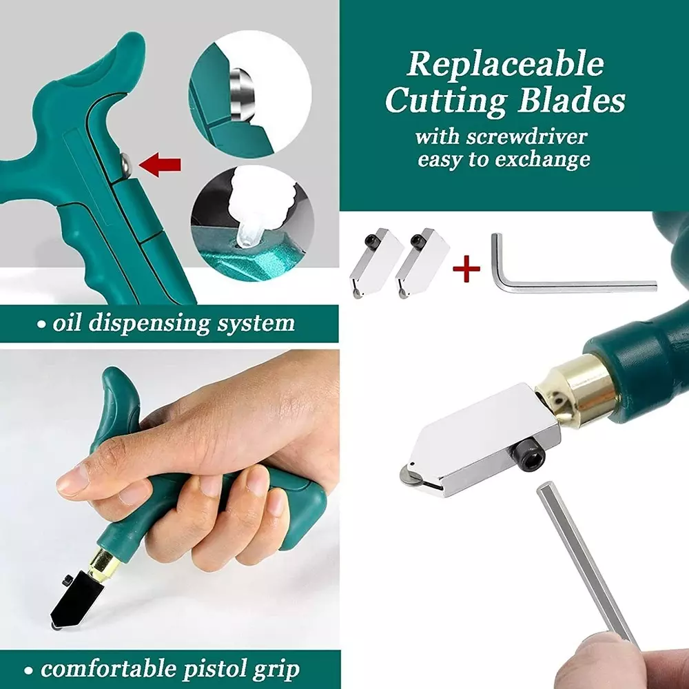 Catson Manual Glass Tile Cutter Kit Metal Silver & Green with 3 m Measuring Tape Silver & Green